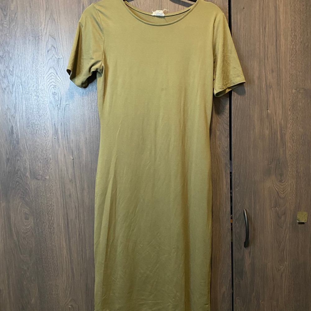 Yelete Womens Olive Green Short Sleeve Bodycon Midi‎ T-Shirt Dress Large